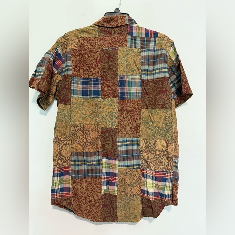 Vintage Polo Ralph Lauren Patchwork Mens Shirt Short Sleeve Size M 100% Cotton - Picture 4 of 4